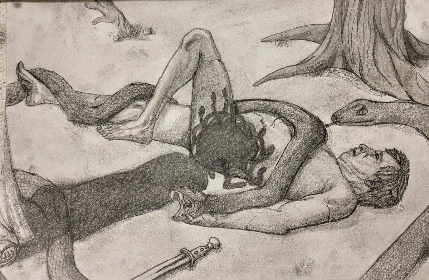 A life drawing done in charcoal and graphite