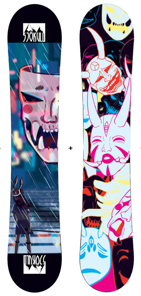 A project to create designs for both sides of a snowboard as well as a logo for a snowboard company.